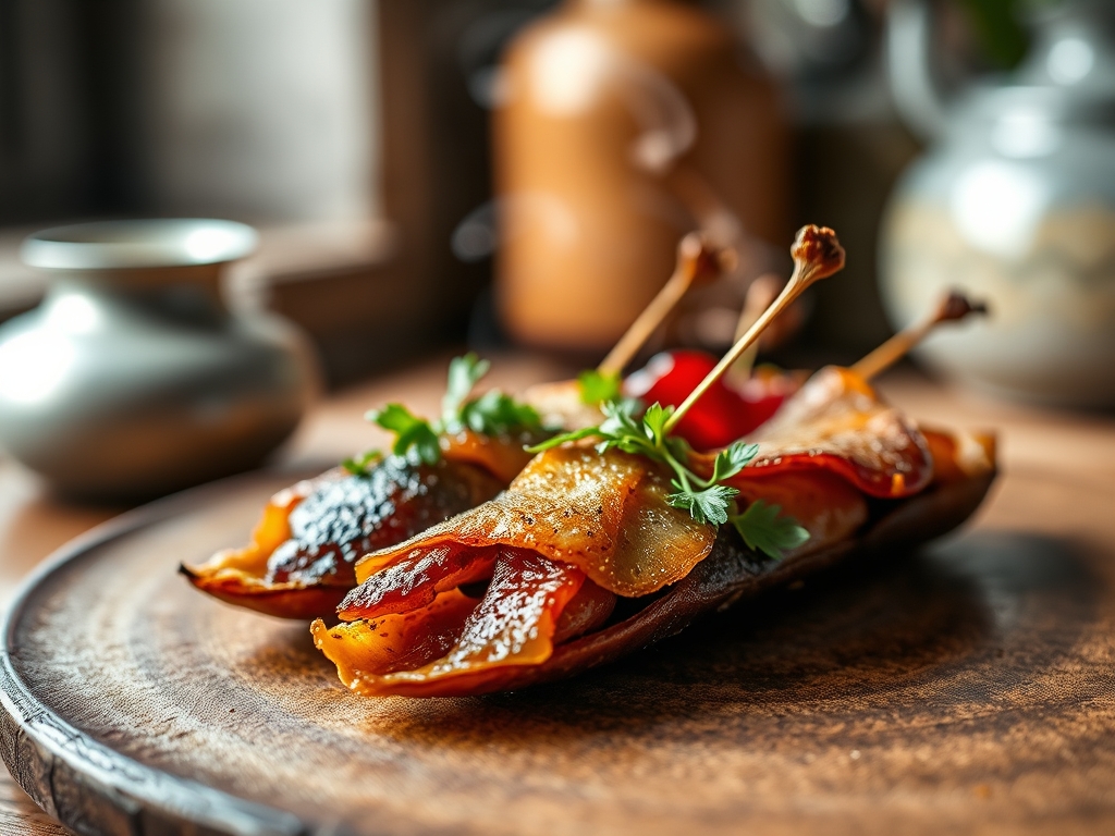 Espetinho de carne e bacon