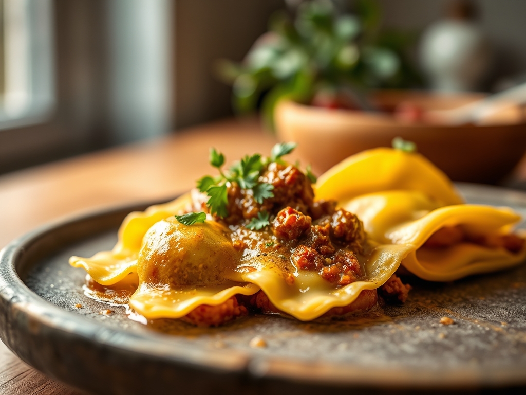 Ravioli de carne com manteiga